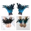 Bridal Wrist Cuffswith Feather Bride Feathered Flower Elaborate Long Bachelorette Party Dark Lacework Bride Gloves
