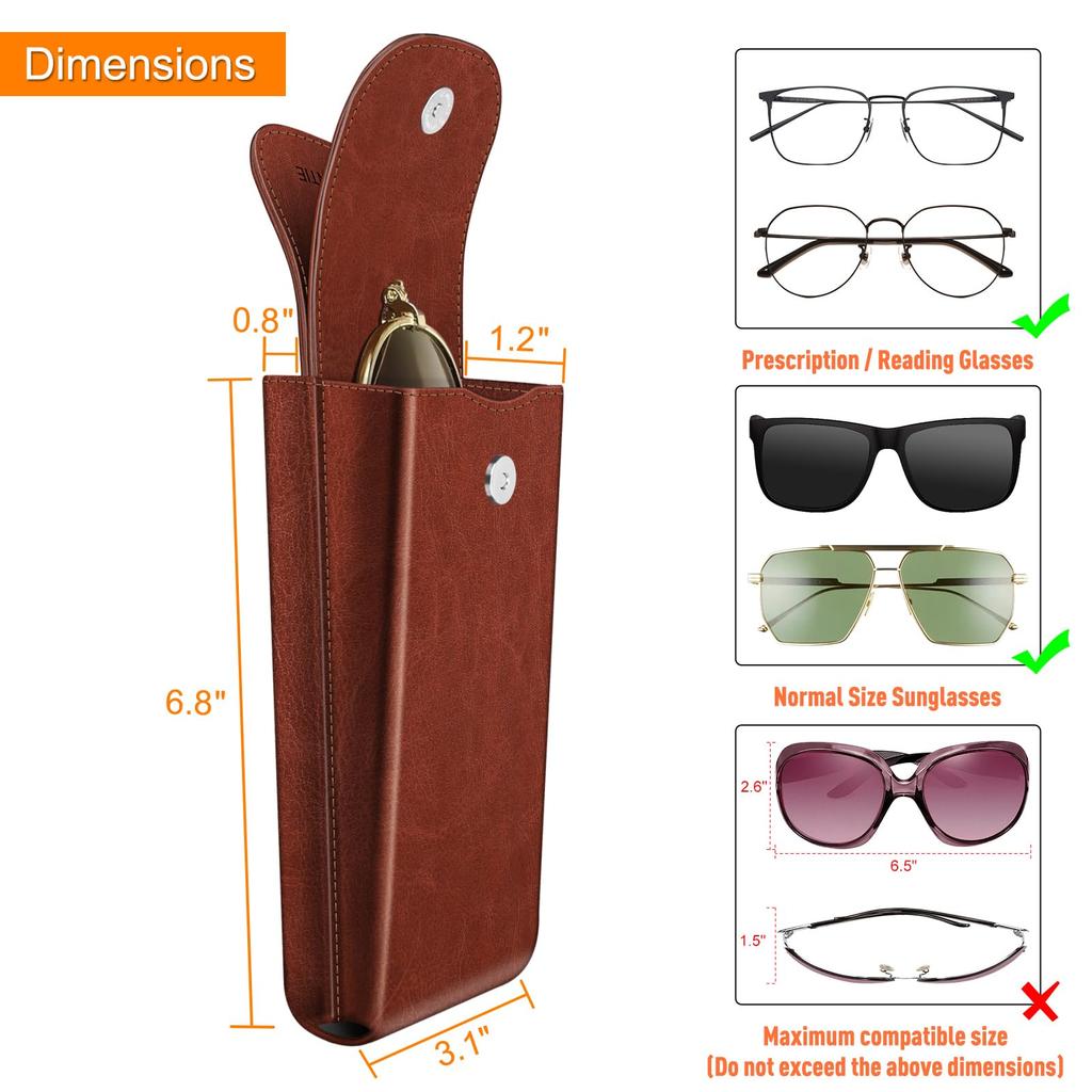 Fintie Double Eyeglass Case with Carabiner Portable Vegan Leather Eyeglass Sunglasses Large Hook, Case, Scratch-Resistant Pouch, Brown,