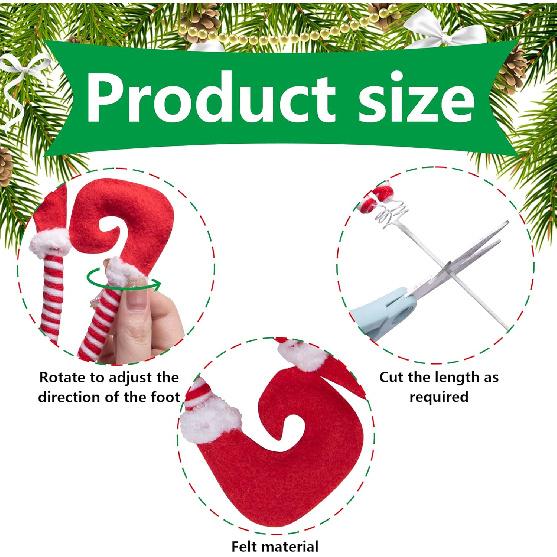 4 PCS Christmas Elf Legs Picks-Elf Feet Tree Ornaments with Fixed Wire-Striped Plush Stuffed Elf Leg Picks for Christmas Tree Party Home Decorations
