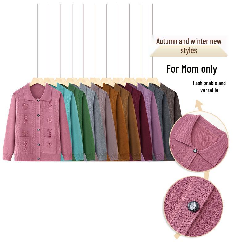 Grandma's Loose Knit Cardigan for Women – Spring & Autumn Wear for Middle-Aged & Elderly