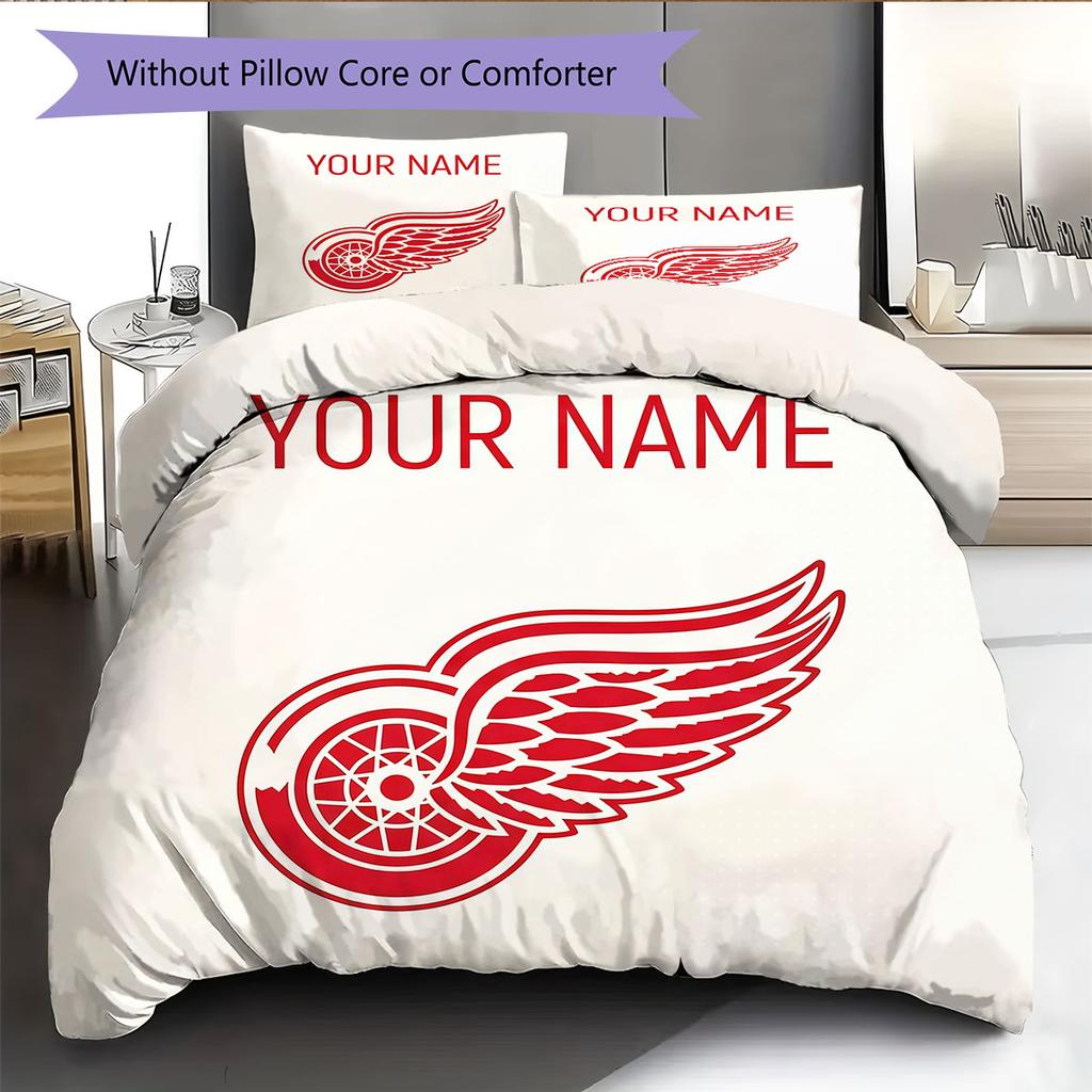 Custom Name,Detroit Red Wings Pattern Bedding Home Decoration Birthday Gift ( 1 Duvet Cover + 2 Pillowcase, Without Core),fan Merchandise.