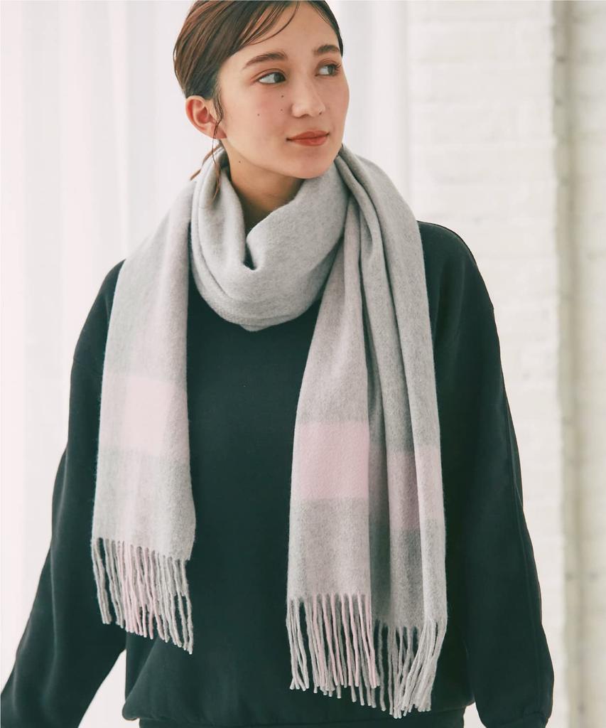 IMC Cashmere Lined Approximately 60cm x 200cm 10cm Stole, 100% Cashmere, Check/Pattern, Large, Gray, (including fringe)