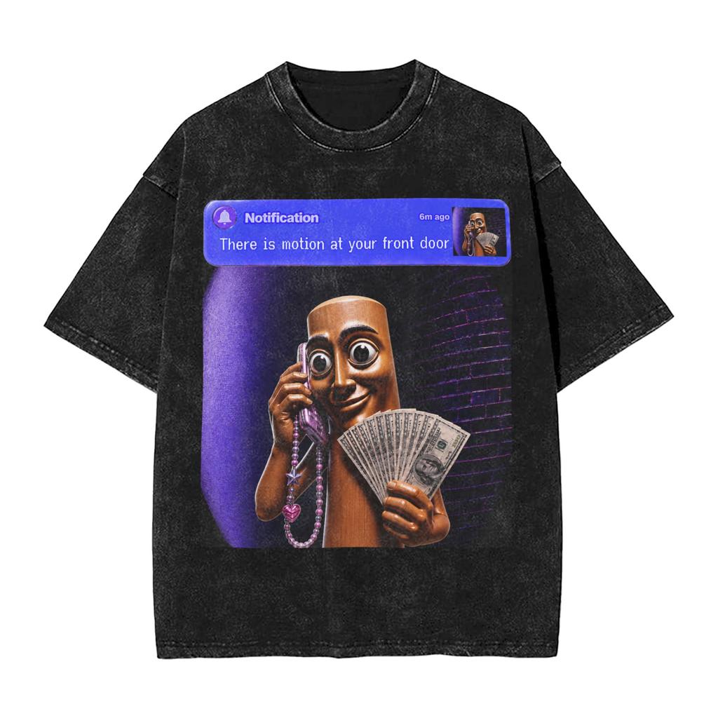 There Is Motion At Your Front Door Tung Tung Tung John Pork Men T Shirts Washed Vintage Tee Shirt Short Sleeve Crewneck Tshirt