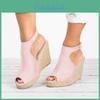 Elegant Women's Sandals Casual Wedges Heel Straw Platform Peep Toe Ladies Buckle Shoes