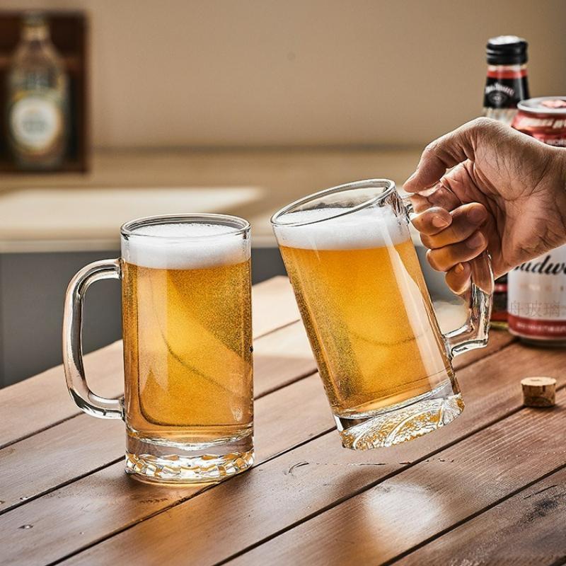 Bierglas mit großem Fassungsvermögen und Griff, transparentes Bierglas mit dickem Boden, Wasserflasche, Party-, Bar-, Saft-, Getränkebecher