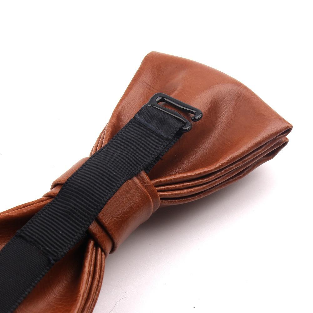 Adjustable Men Necktie Solid Color Retro Cravat Simple PU Leather Bow Tie  Shirt
