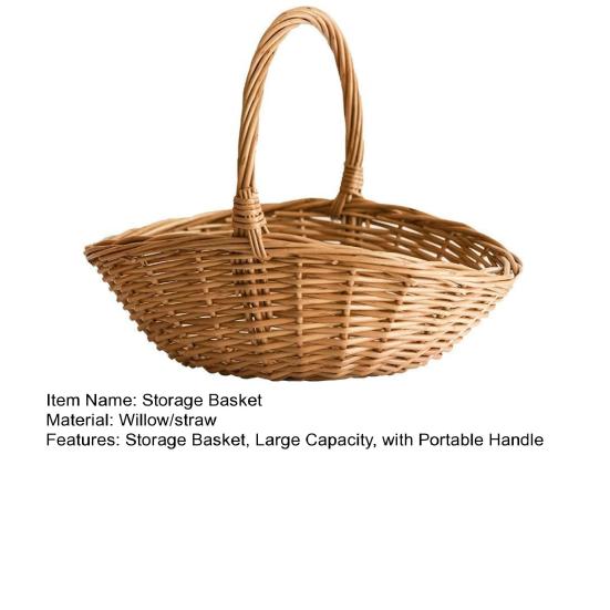 Handwoven Rattan Storage Basket with Handle Rattan Basket Store Sundries Container for Fruit Vegetables