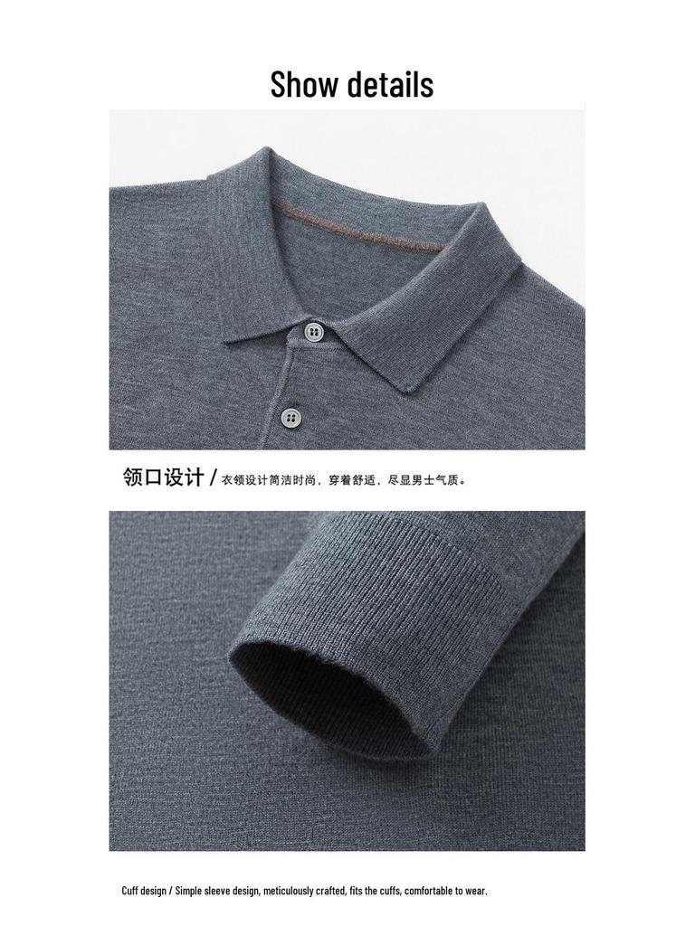 Men's Wool Silk Lapel Sweater, Solid Color, Versatile Thin Knitwear, Fashionable for All Ages.