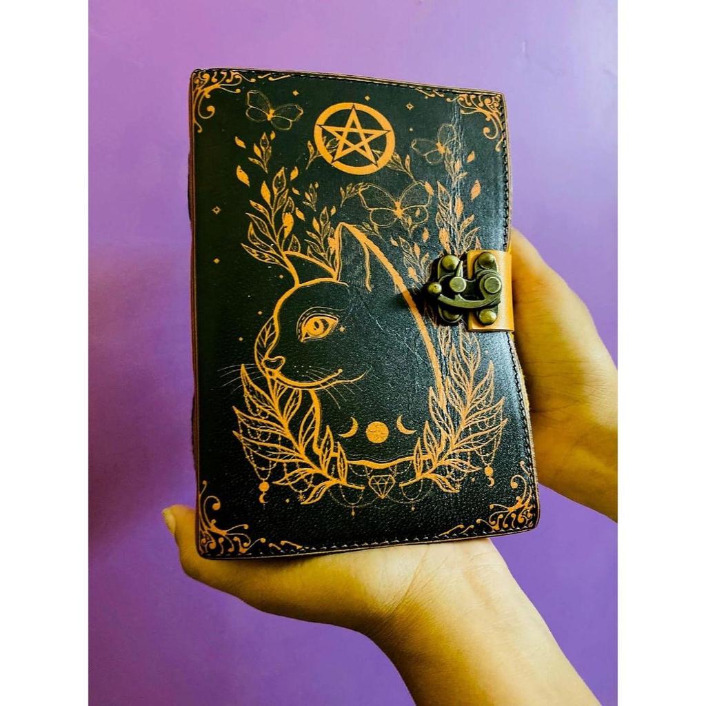 Leather Handcrafted Journal Diary Celtic Cat Printed Office and Personal Use Travel Planner Unruled Artist Sketchbook Writing Diary With C-Lock Brass