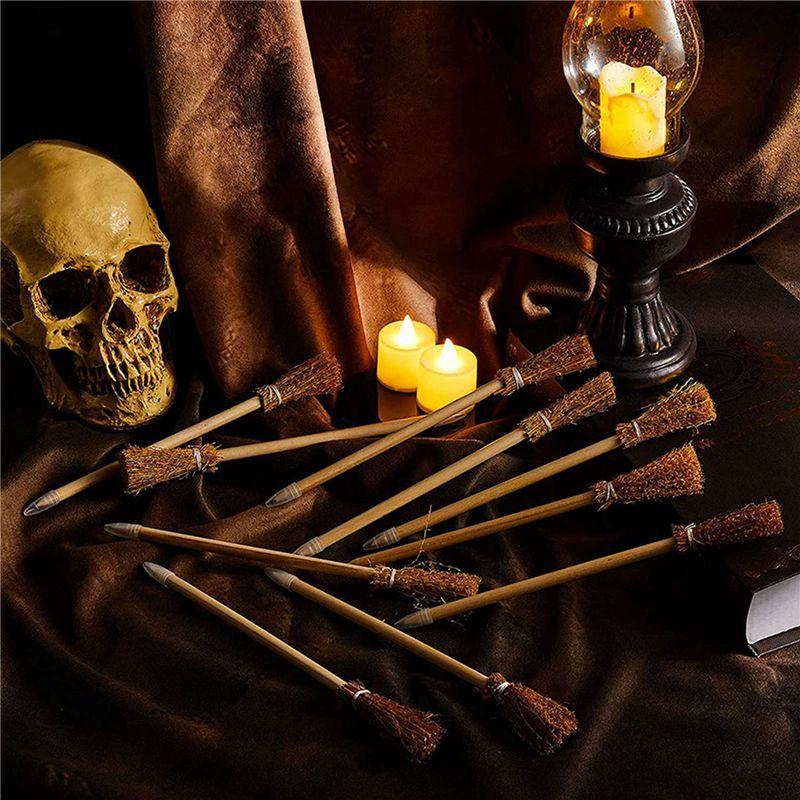 A84X-72 Pcs Witch Broom Pencils For Halloween Broomstick Ballpoint Pencils Halloween Party Favors Witch Broom Prop Writing