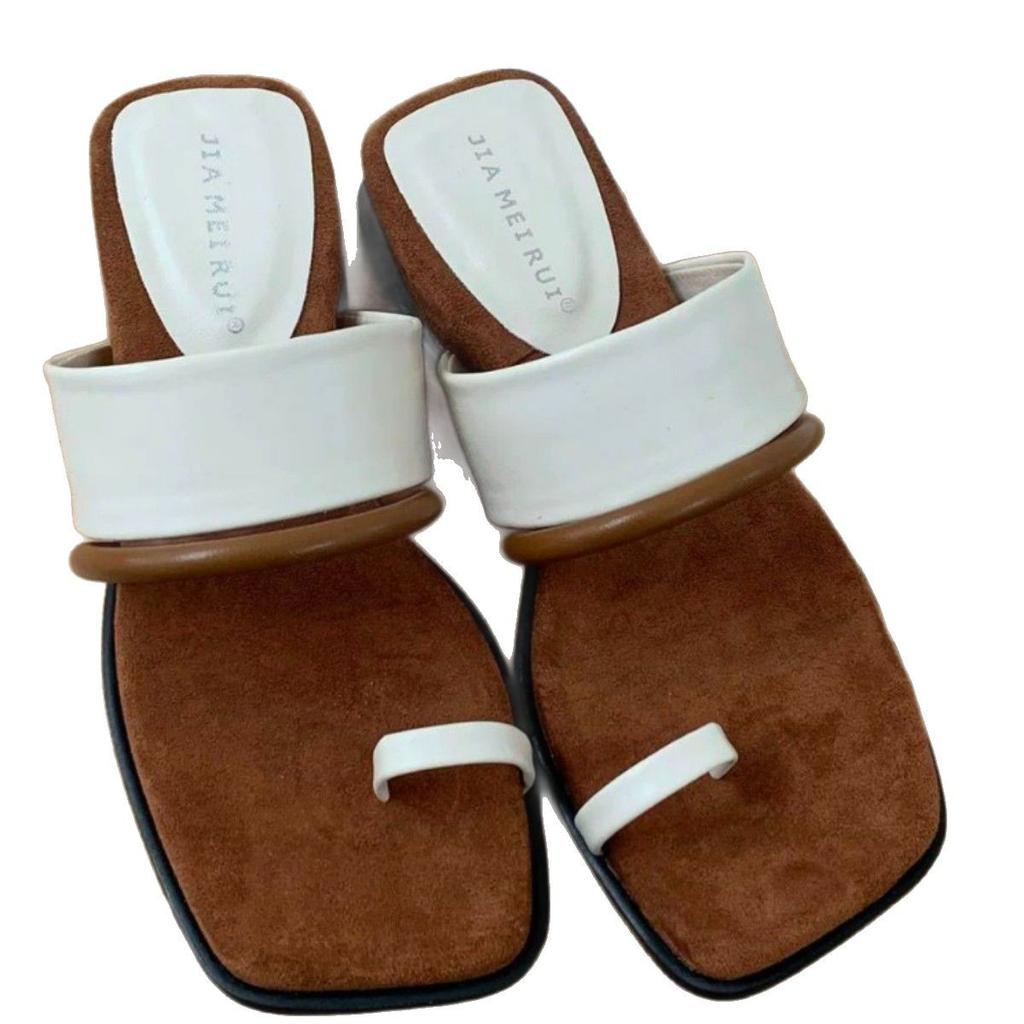 Set of toe casual slope heel cool slippers for summer new retro Korean version square head word beach women flat shoes