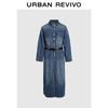 UR Women's Washed Denim Belted Shirtdress
