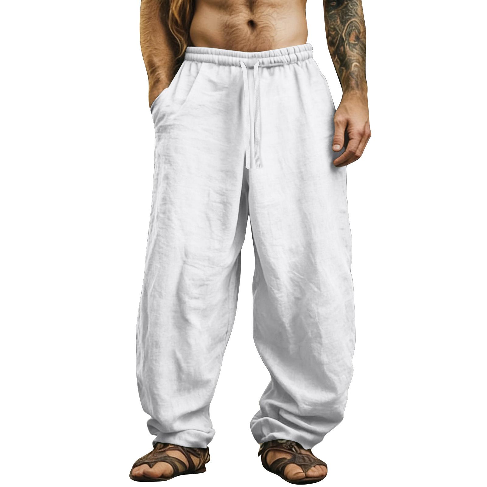 

Men s Color Cotton Linen Trousers Men s Casual Fashionable Cotton Linen Trousers XL білий