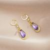 Trendy New Purple Water Drop Women's Dangle Earrings Green Crystal Pendants Gold Metal Ear Buckle Female Hanging Earrings