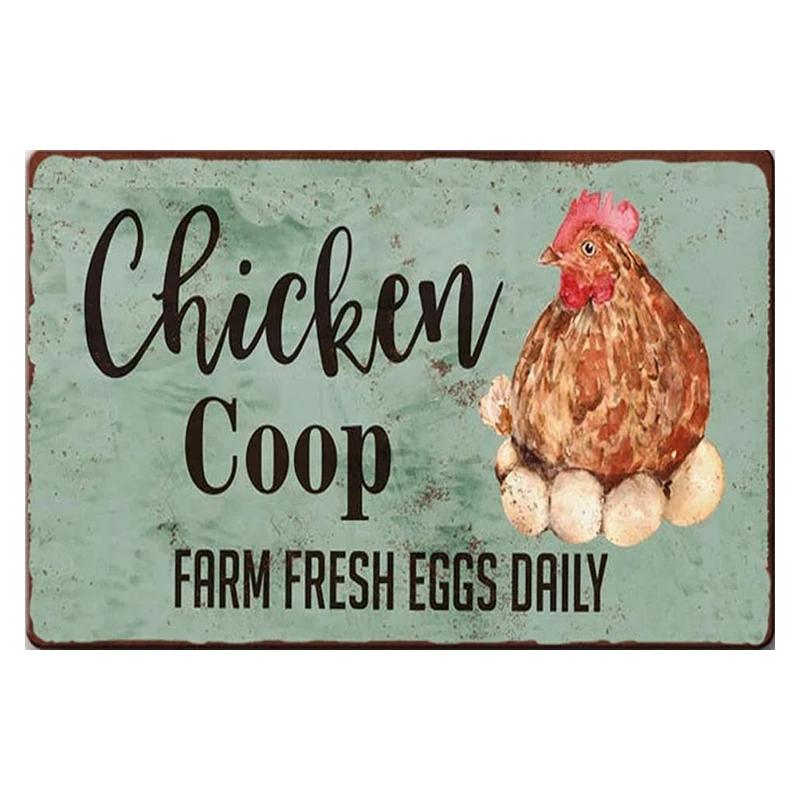 Chicken Rooster Hen Coop Egg Retro Vintage Metal Plate Decoration Wall Home Decor Tin Metal Sign Poster For Farmer New Year