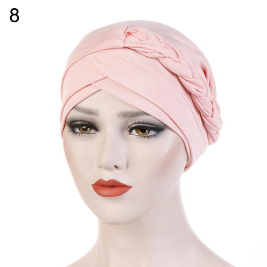 Modny Jednokolorowy Pleciony Muzułmański Turban Kapelusz Chemo Bandana Headwrap
