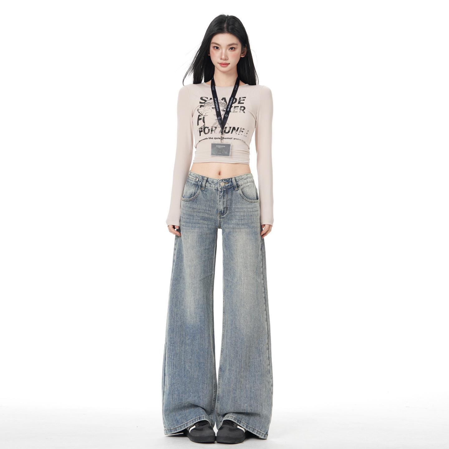 

Women s Loose Wide-Leg Straight Jeans - Slimming Spring Style Extra Large