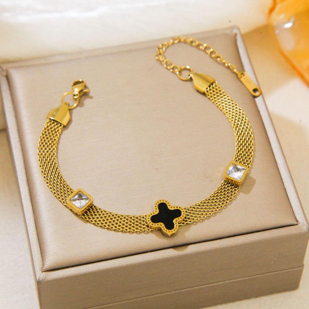 New Four-leaf Clover Bracelet Mesh Watch Bracelet Light Luxury Titanium Steel Watch Strap Chain Jewelry