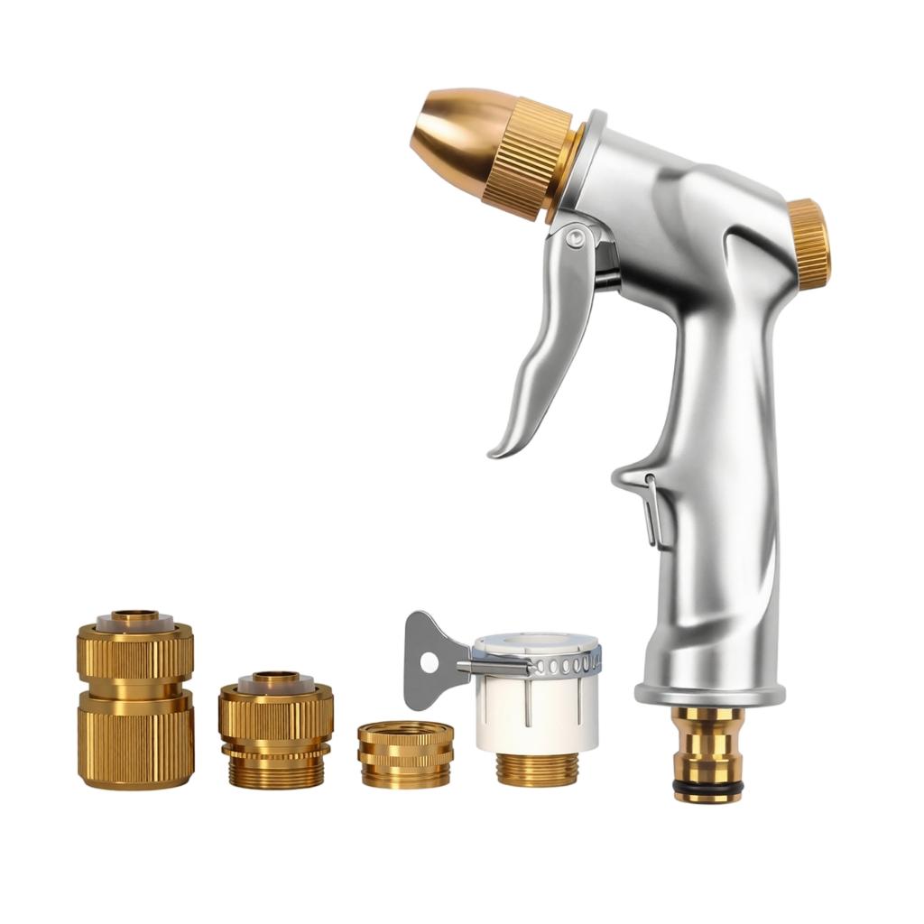 Metal High Pressure Water Spray Nozzle with Adjustable Spray Patterns and Expandable Hose for Car Washing and Garden Cleaning