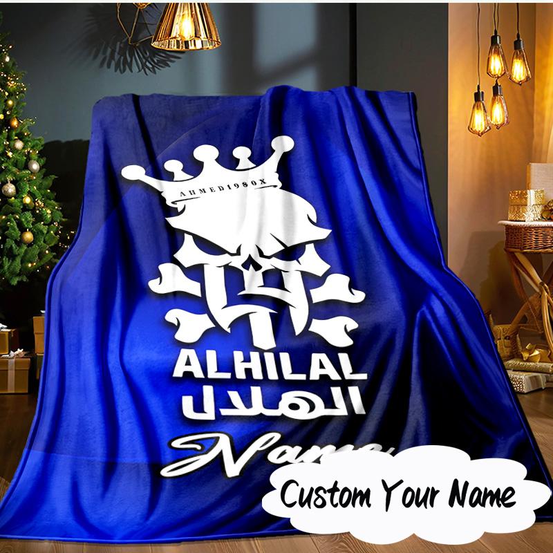 Custom Name Al Hilal Logo Blanket Ideal Bedding Blanket Perfect for Travel, Camping, Living Rooms, Offices, Sofas, Fan Christmas Gift