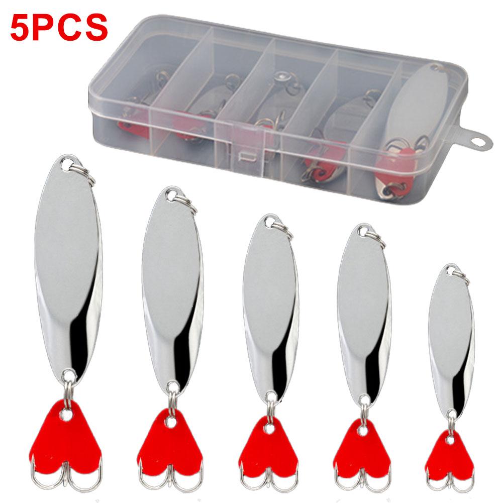 5pcs Metal Jig Spoon Spinner Fishing Lure with Fishing Tackle Box Kit Spinner Bait Artificial Bait
