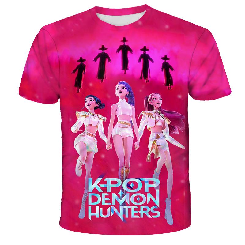 2025 Movie KPop Demon Hunters T-shirt Summer Short Sleeve Tee for Casual Loose Girl Boy Graphic Printed Tops