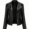 Damen Cool Edgy Nieten Motorrad PU-Lederjacke, Schräger Reißverschluss, Reverskragen, Slim Fit Punk Style Kurze Jacke für Frühling/Herbst