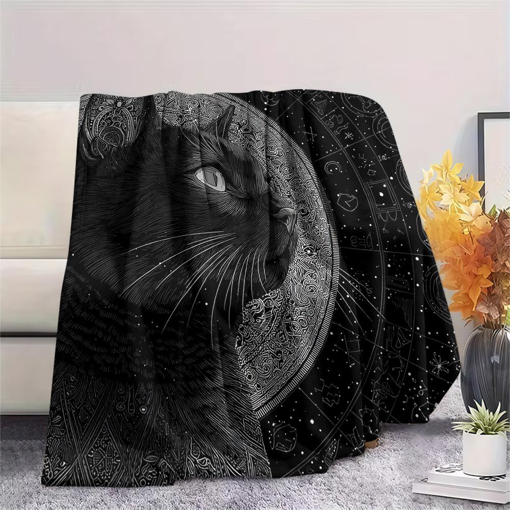 Black Cat Print Flannel Blanket, High Quality Comfortable for All Seasons, Home Decor, Warmth and Comfort, Perfect for Christmas Gifts