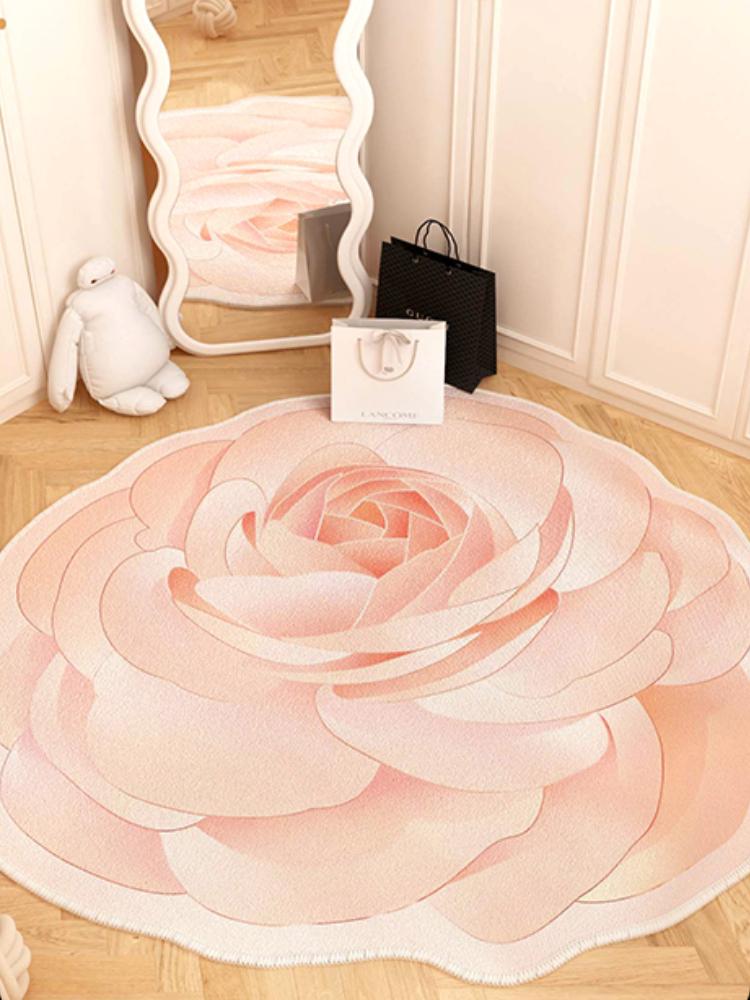 Französische Stil Wohnzimmer Dekoration Blumen Teppich Leichter Luxus Spiegel Bodenmatte Mädchenhafter Teppich für Schlafzimmer Zuhause Unregelmäßige Form Teppich
