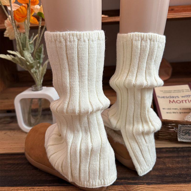 Dark Gray Wool Leg Warmers for Women Autumn Winter Fleece Lined Thickened Knitted Leg Sleeves Slouch Socks To Match Snow Boots