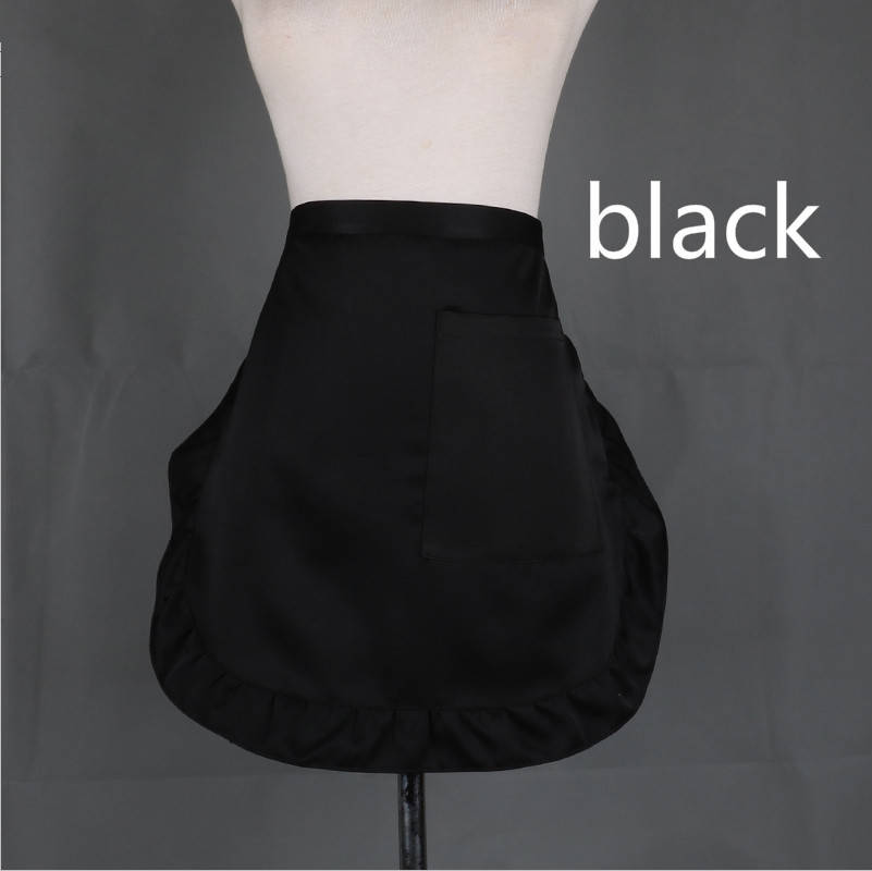 

Solid Color Waterproof Half Short Waist Apron Women Cute Frilly Pockets Chef Cafe Server Waiter