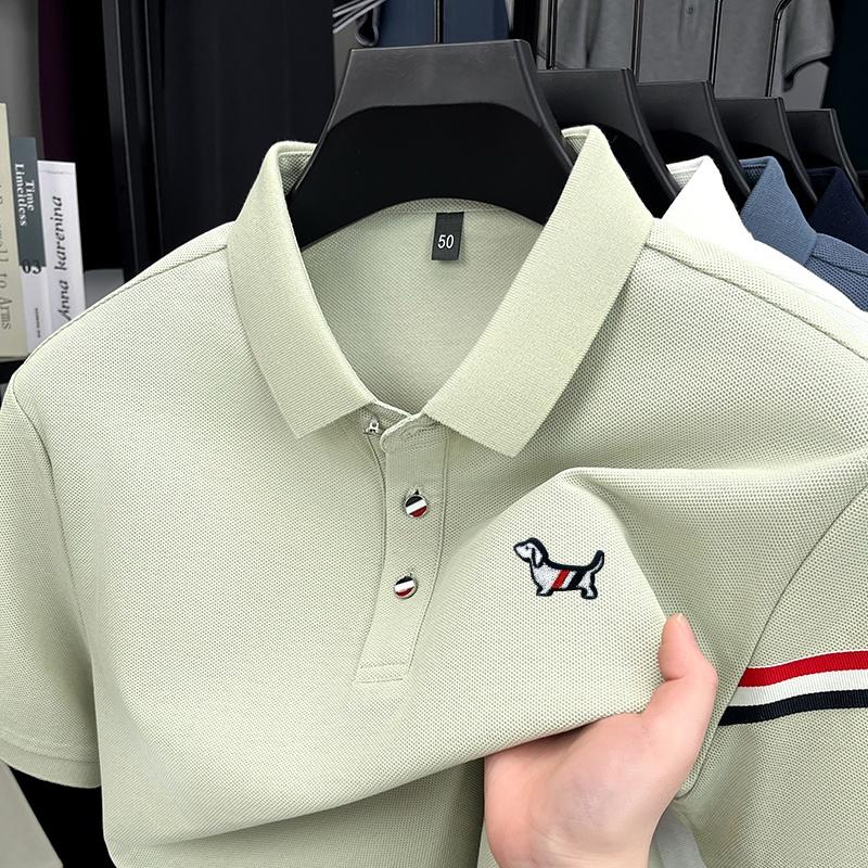 Cotton Men's Polo Shirt Lapel Short Sleeve T-Shirt Summer Arrival Small Dog Print Fashion Business Menswear
