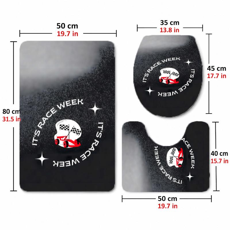 Formula 1 (28) Flannel Toilet 3 Piece Set Soft Bathroom Toilet Seat Cover Non-Slip Bath Rug Home Bathroom Decor