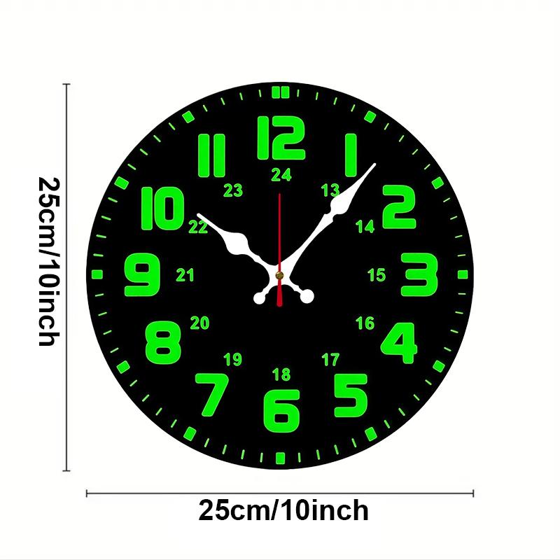 Green Numbers Wooden Round Silent Hanging Wall Clock, Suitable For Living Room, Office, Study Room, Bedroom, Home Decoration
