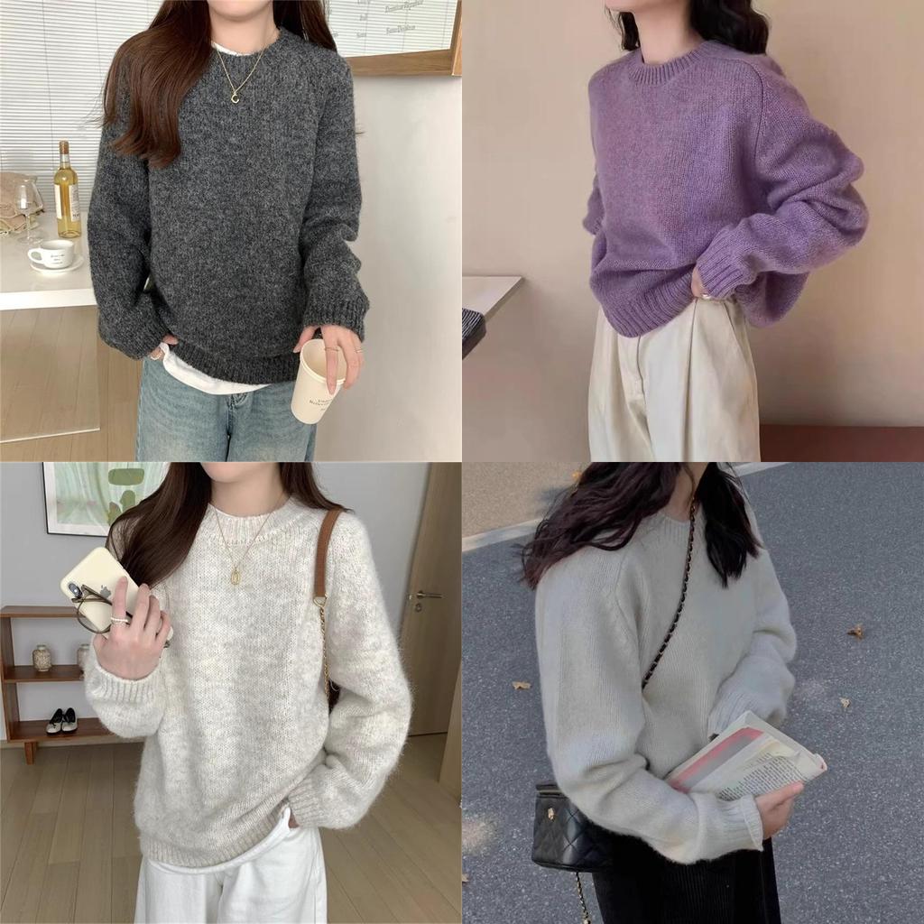 Fauler Strickpullover für Damen mit einfarbigem Design für die Herbstkälte