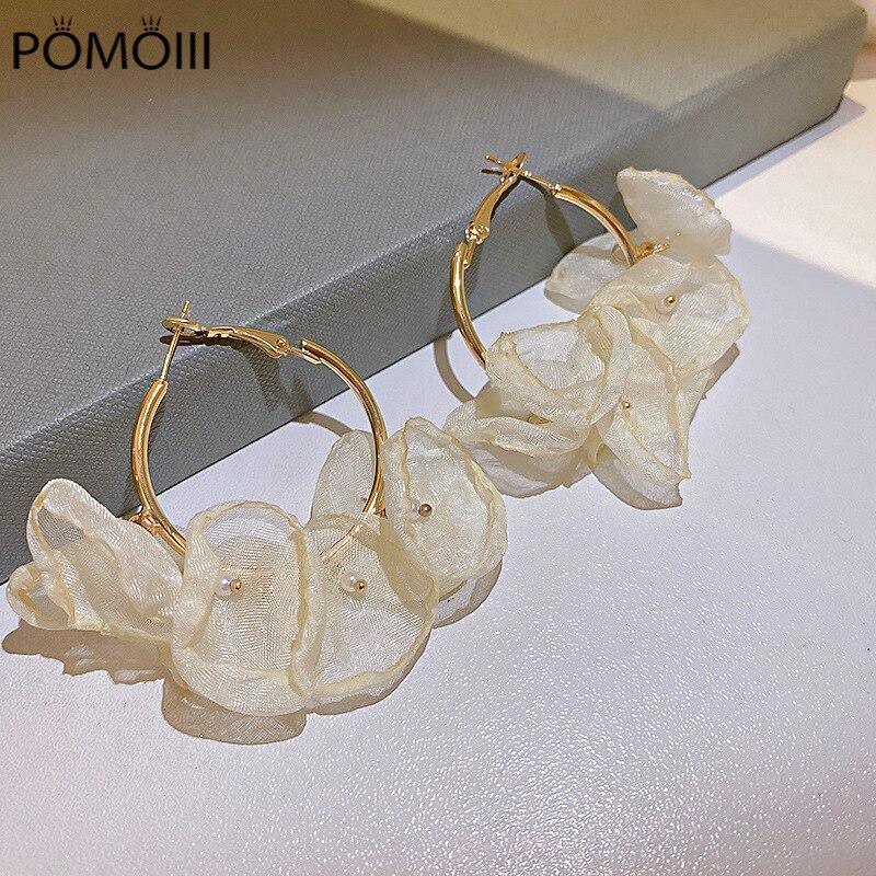 Fashion Chiffon Flower Hoop Earrings Personality Spring SUMMER New Jewelry Statement Earing Beach Holiday Accessories