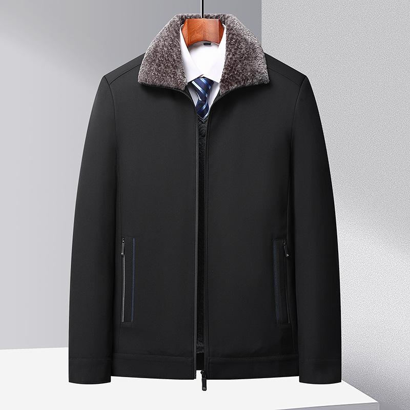 

Осень и зима Новый стиль бархатные куртки с утолщенными лацканами для людей среднего и пожилого возраста Мужские повседневные куртки Одежда для пап Теплые мужские куртки 4XL чёрный