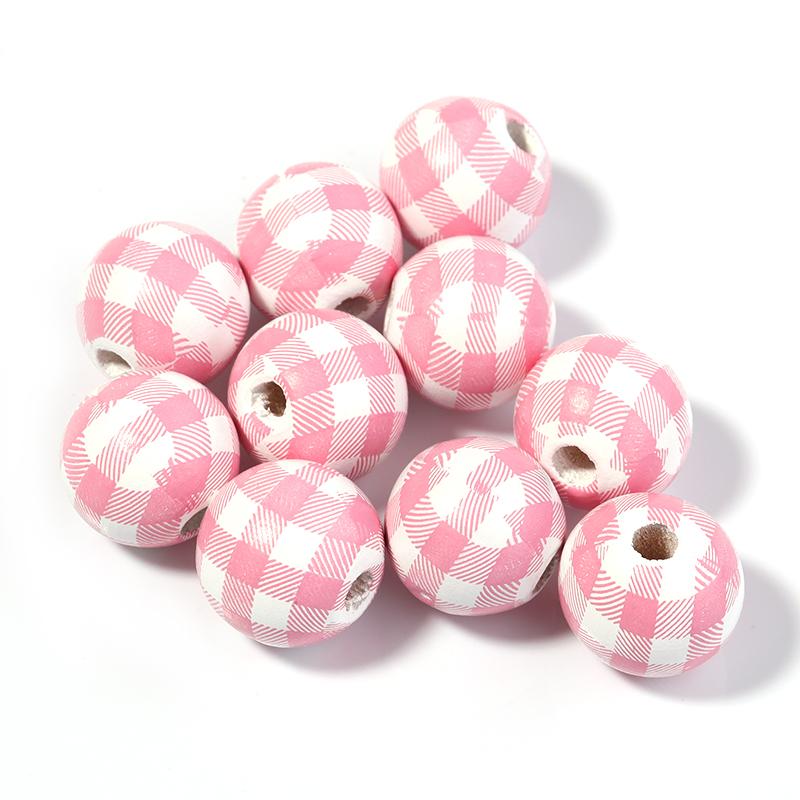 

20pcs/lot Checkered Pattern Round Balls For Jewelry Making Wooden Beads Loose Spacer Beads DIY Bracelet Necklace Accessory