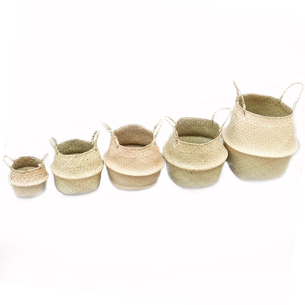 

Плетеные корзины для хранения, складные корзины для белья ручной работы из соломы, корзина для цветов из натурального ротанга и морской травы XS естественный