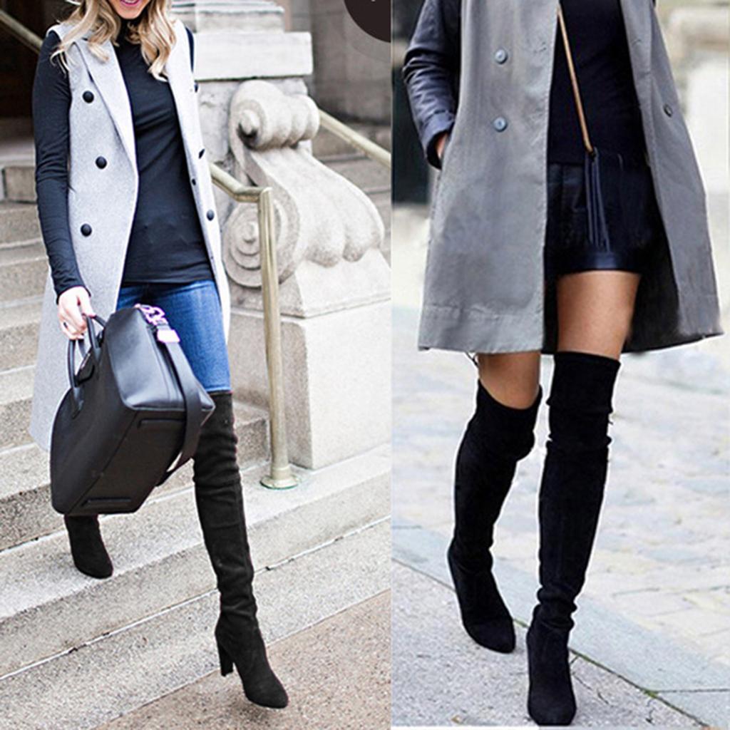 Boots Over The Knee For Women Size 12 Mid-Calf Knee-High Boots Winter Long Warm Shoes Retro Knee High Boots Women Wide Calf