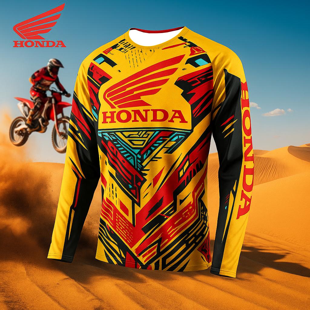 Honda Printed Pattern Off-road Motorcycle Jersey Mountain Bike Racing Sport Long Sleeve T-Shirt Breathable Quick Drying Top