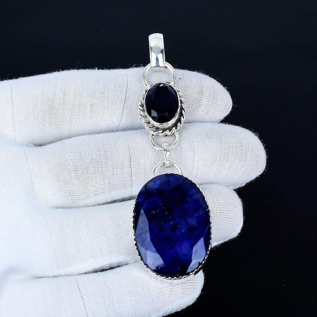 Blue Sapphire Pendant, 925 Sterling Silver Handmade Jewelry, Blue Sapphire Silver Pendant, Party Wear Jewelry For Women's, Pendant Unique Gift