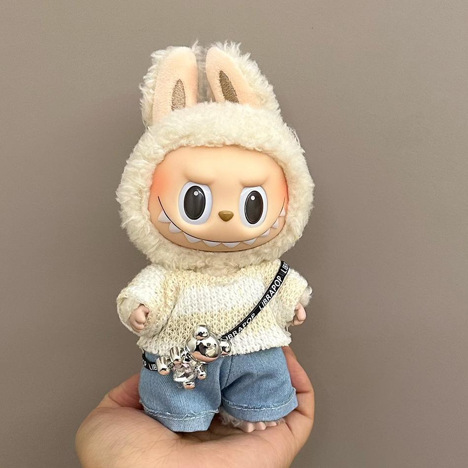 (Only Clothes) Labubu Clothes Hat Labubu Doll Casual Style Jumpsuit Hat Set Plush Doll Daily Wear Cute Clothes Work Pants