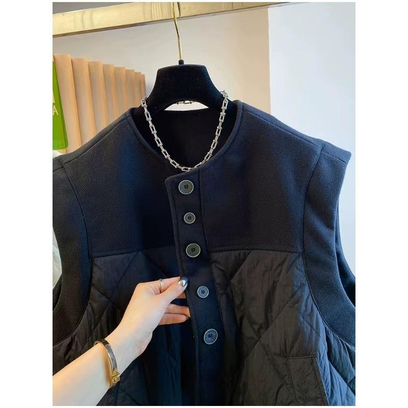 Fashionable Loose Wool Blend Vest Women Autumn Winter Sleeveless Quilted Outerwear Casual Waistcoat