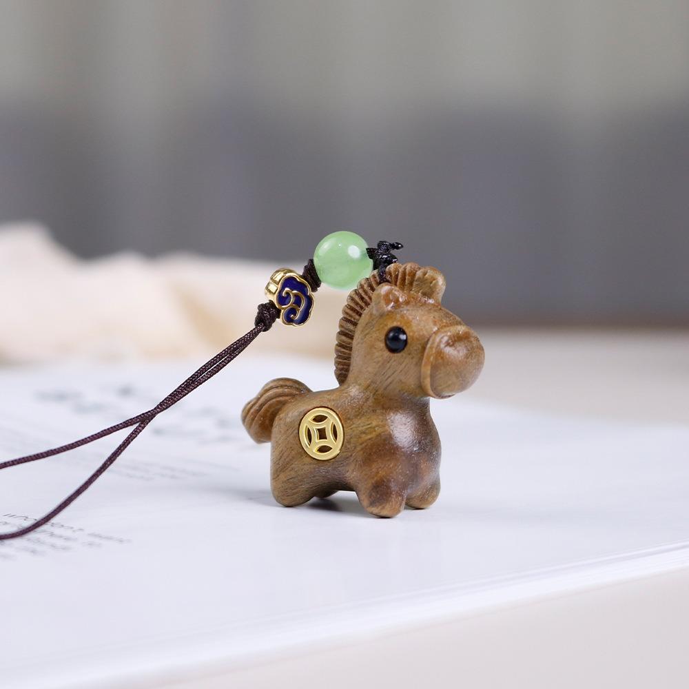 Wooden Horse Keychain Traditional Horse Pendant Chinese Style Mobile Phone Chain  Year of The Horse