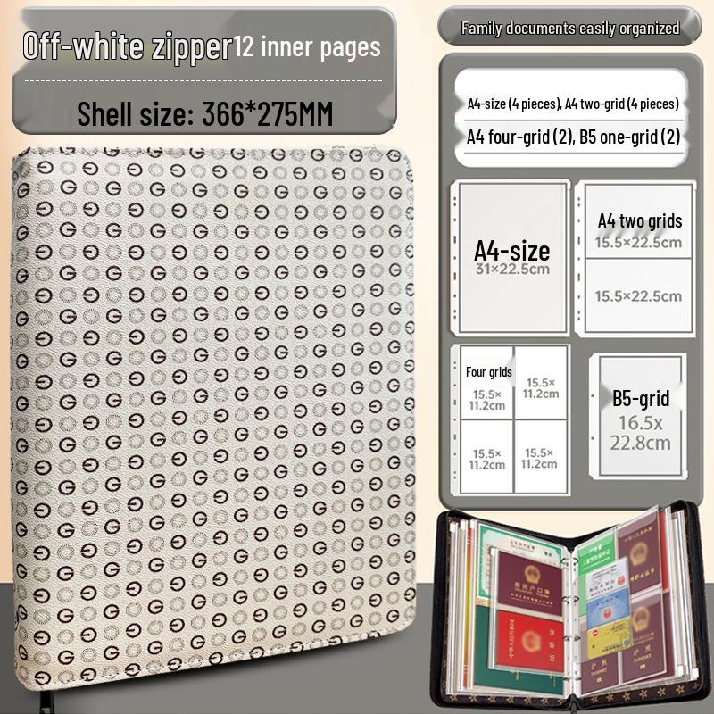 Family Document Storage Bag: Leather Magnetic Buckle A4 Album for Certificates, Receipts & Documents