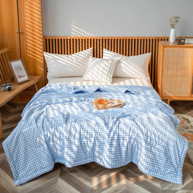 Simple Black White Checkerboard Pattern Summer Quilt Cotton Skin-friendly Air Conditioning Quilted Quilt Multifunction Blanket