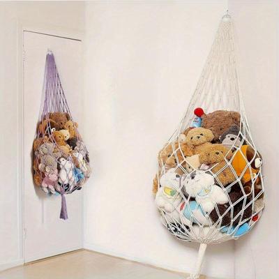 Harnais Macramé de Rangement pour Animaux en Peluche, Grand - Décor de Chambre Boho Rangement d'Angle pour Jouets Hamac Suspendu en Filet pour Animaux en Peluche