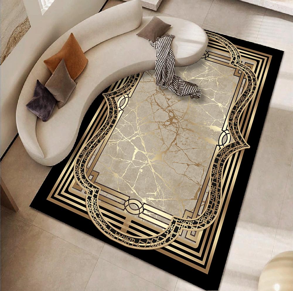Luxury Black Marble Sofa Rug for Living Room European Large Area Non-slip Decoration Carpets Bedroom Study Tatami Soft Floor Mat