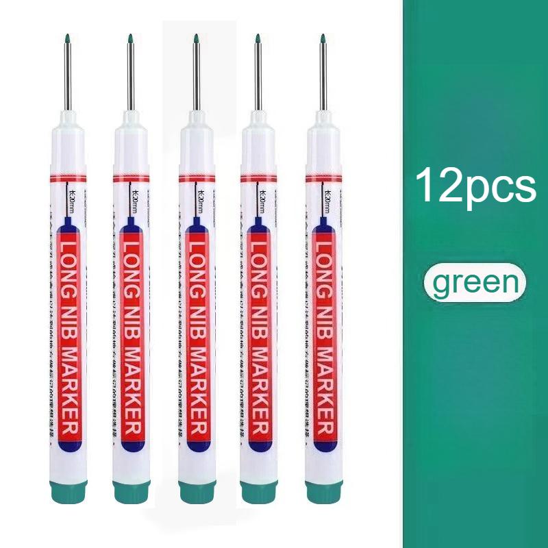 12pcs Heavy-Duty Precision Deep Hole Markers - Extended Tip, Waterproof Ink Pens with Long 20mm Nib for Woodworking,Marker Pen
